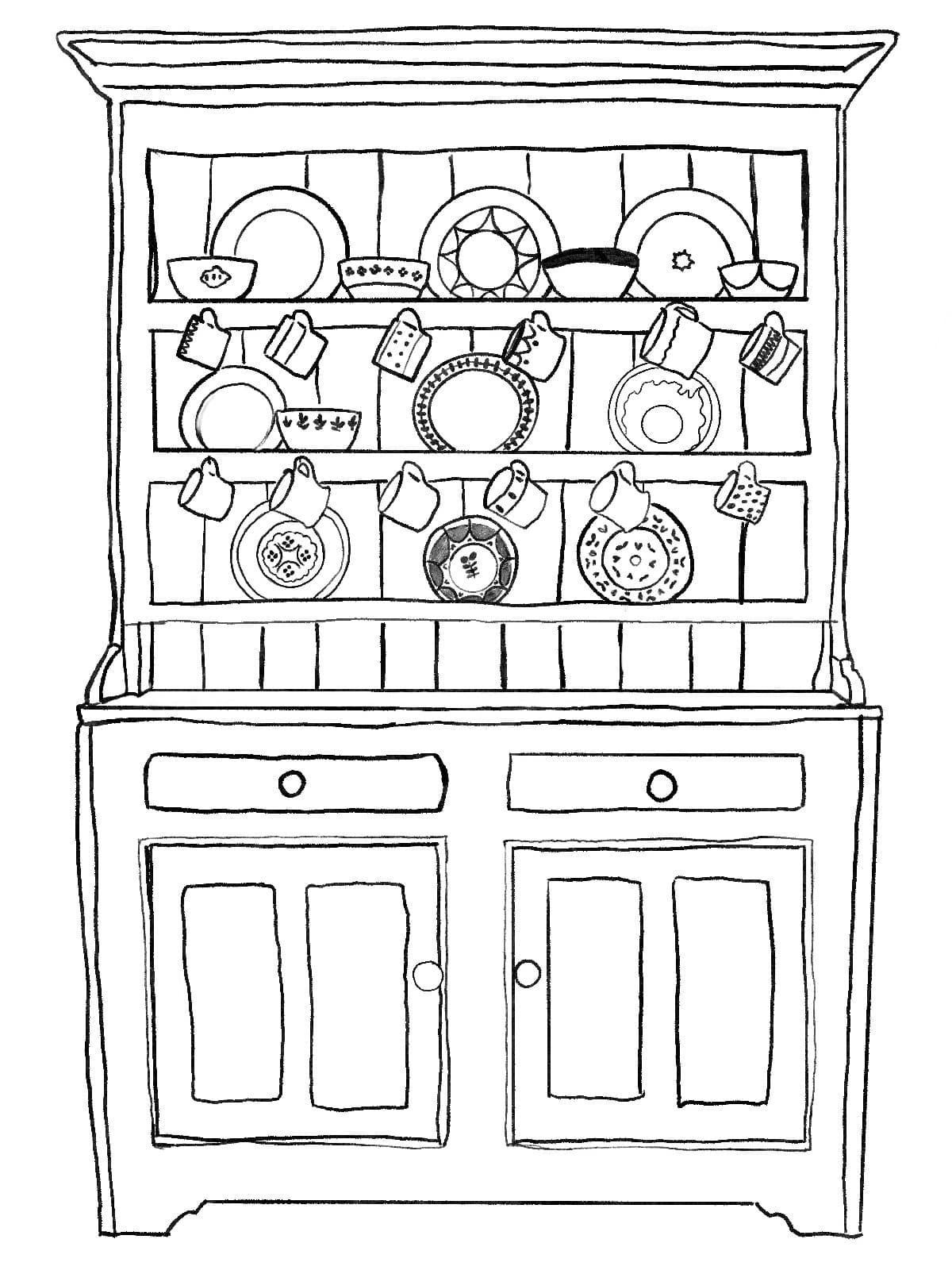 Drawing of Traditional Irish Dresser